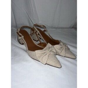 ASOS DESIGN Wide Fit Suzy bow slingback mid heeled shoes in natural Size 9